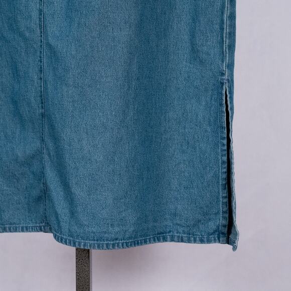 Women's Denim Jumper Dress Medium PETITE Embroidered USA Flag Patriotic Casual - Picture 6 of 7